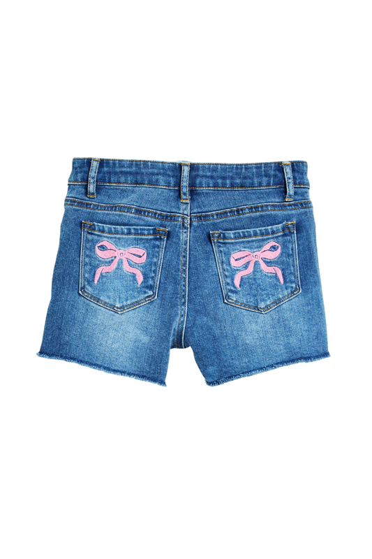 Bow Back Pocket Fray Hem Shorts