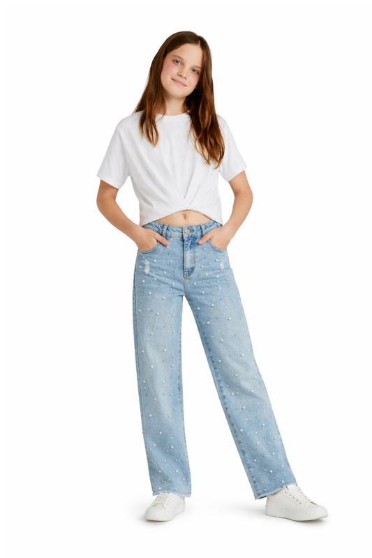 Rhinestone And Pearl Straight Leg