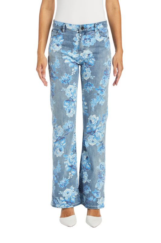 Printed Blue Floral Flare