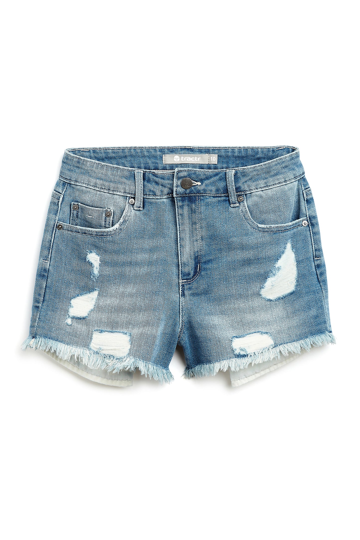 High Waist Weekender Distressed Fray Hem Short In Dodger Blue