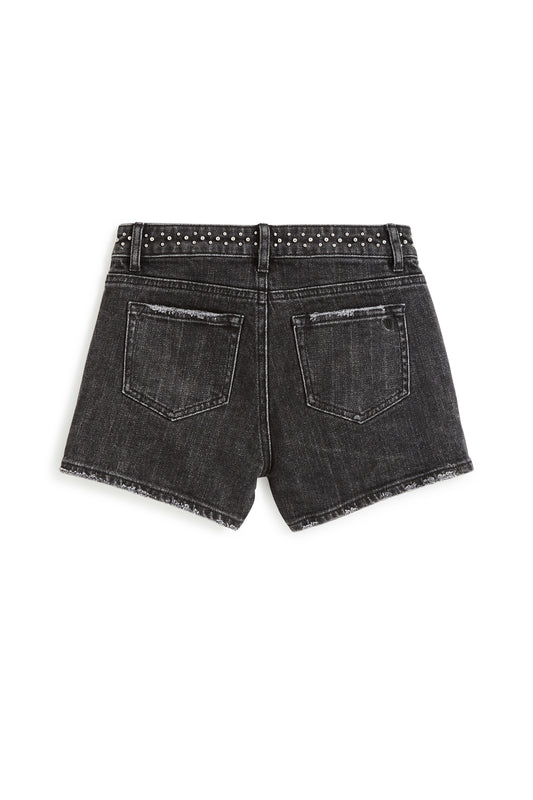STUDDED WAISTBAND HIGH RISE SHORTS IN BLACK