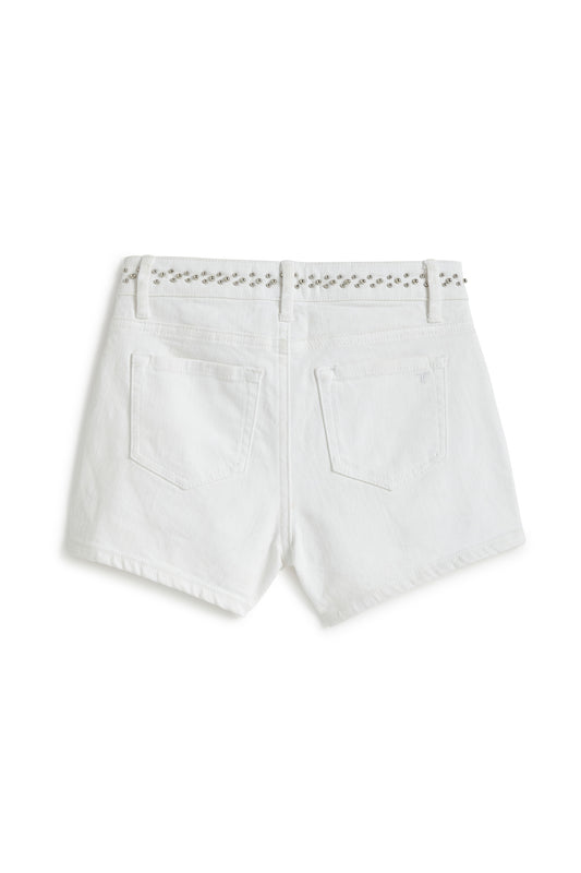 STUDDED WAISTBAND HIGH RISE SHORTS IN WHITE