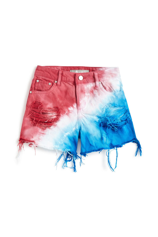 Americana Tie Dye High Rise Destructed Shorts