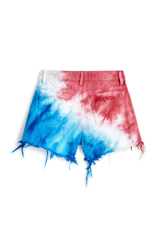 Americana Tie Dye High Rise Destructed Shorts