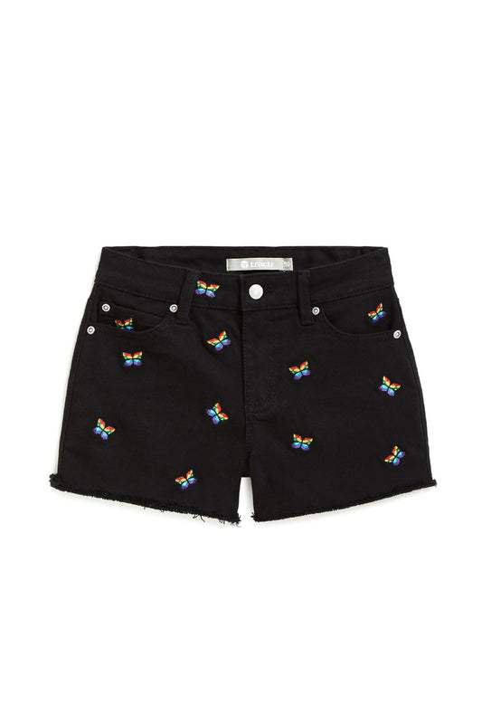 KALAIDESCOPE BUTTERFLY EMBROIDERED FRAY HEM SHORTS