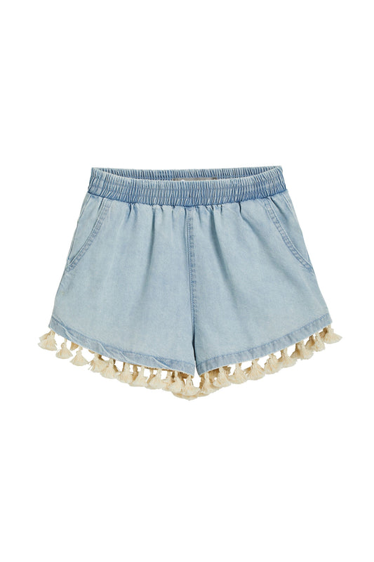 Tassel Hem Chambray Shorts