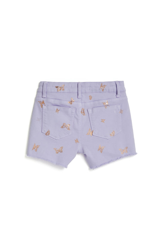 Brittany - Mid Rise Fray Hem Shorts With Foil Print Butterfly