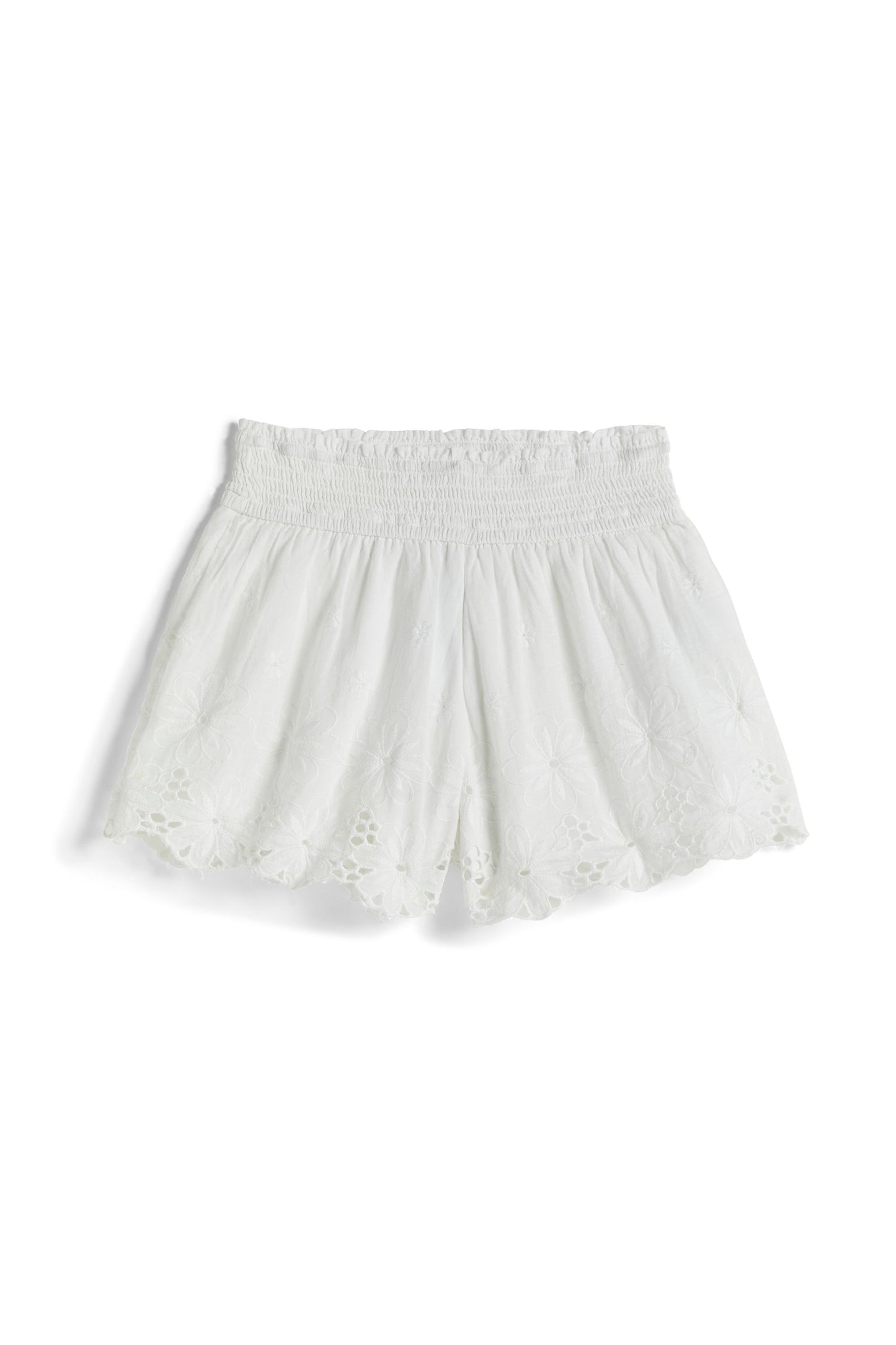 Smocking Shorts With Floral Eyelet