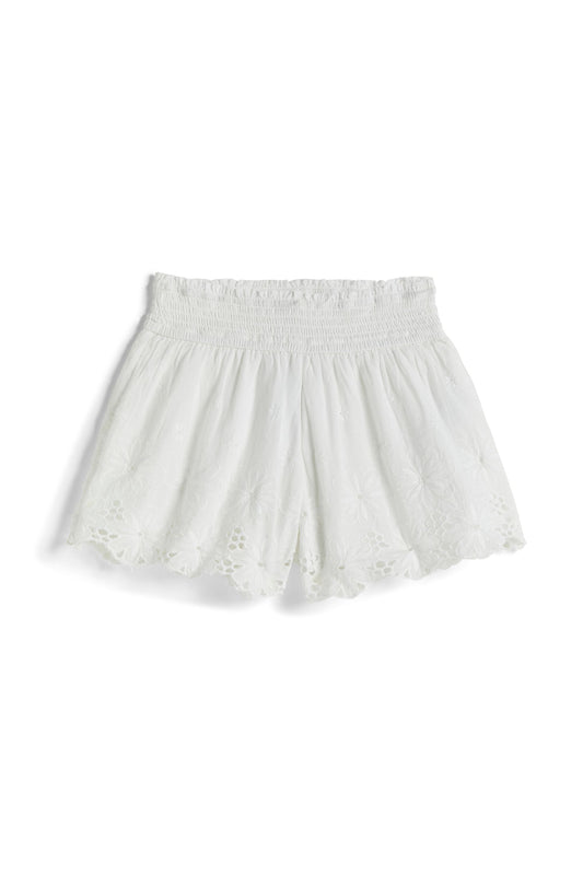 Smocking Shorts With Floral Eyelet