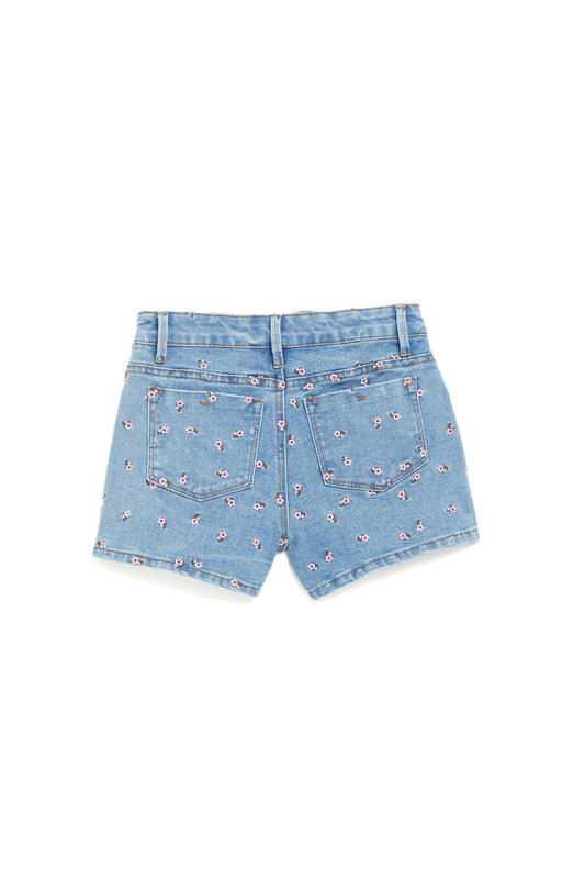 Brittany - Mid Rise Fray Hem Short With Ditsy Floral Embroidery