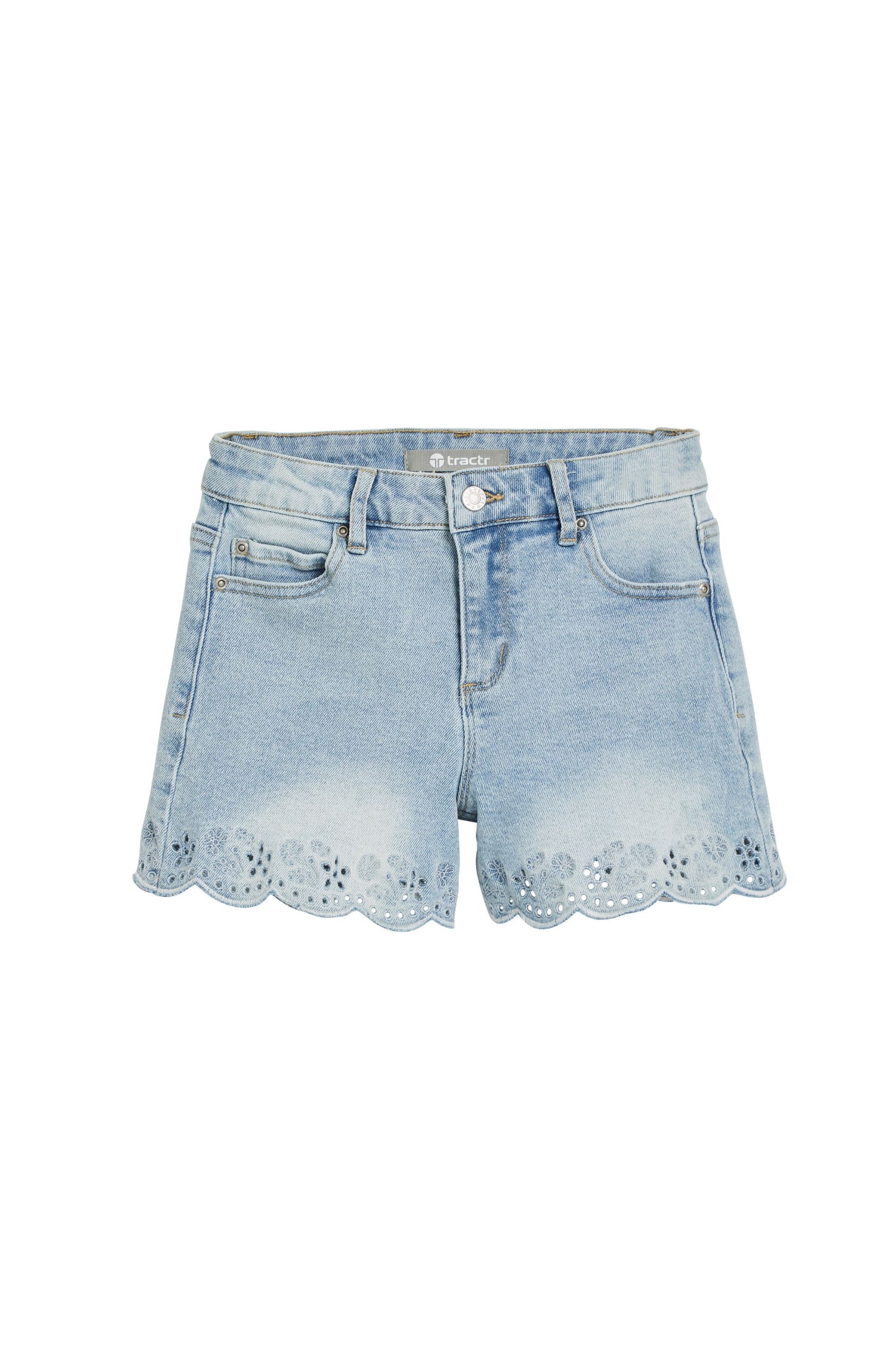 Floral Embroidery Eyelet Scallop Hem Shorts