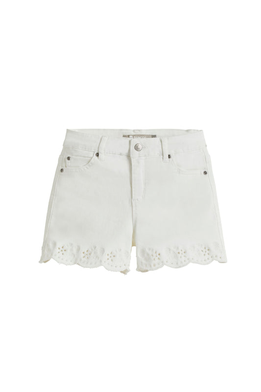 Floral Embroidery Eyelet Scallop Hem Shorts