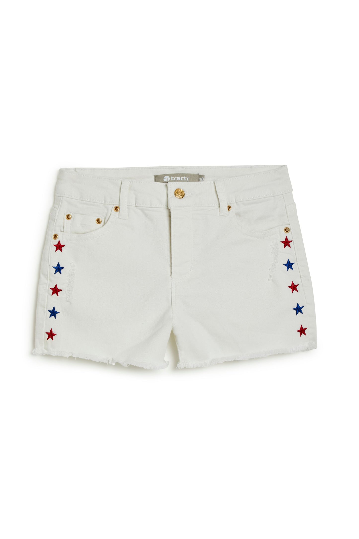 Brittany - Usa Star Print Embroidery Short With Fray Hem