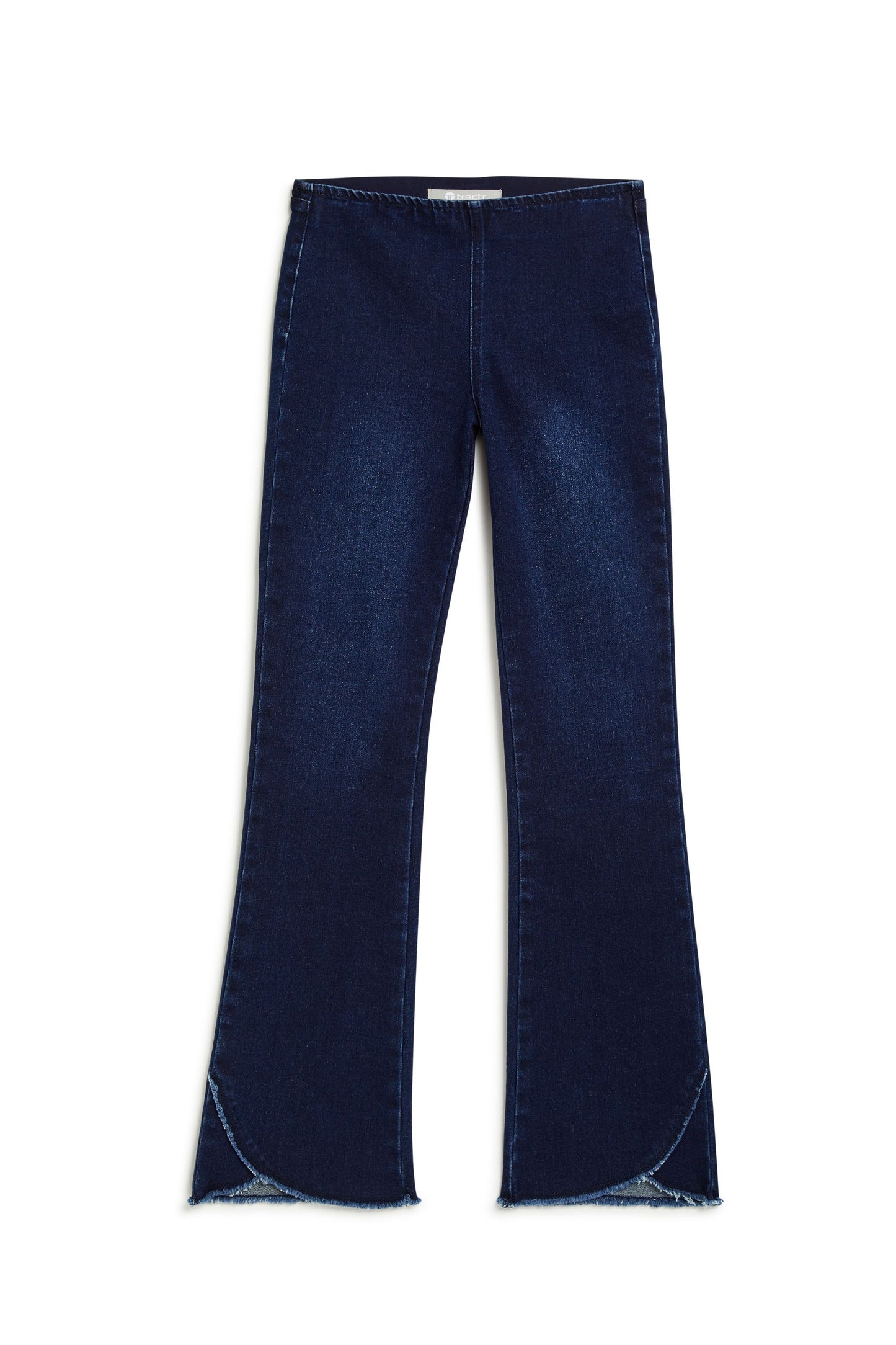 Mid Rise Clean Front Pull On Flare Jean W Tulip Fray Hem