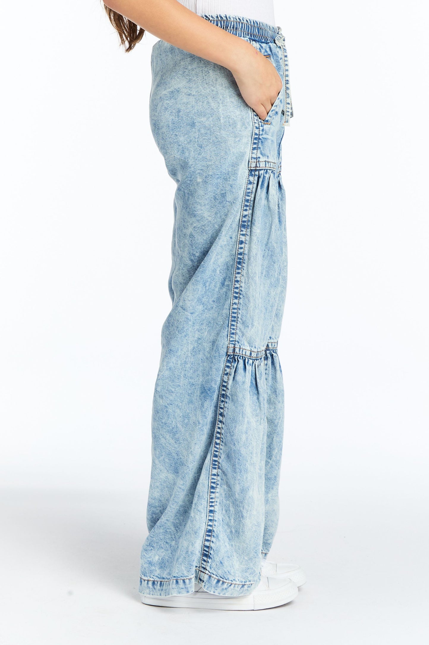 Drawstring Tiered Wide Leg Pull On