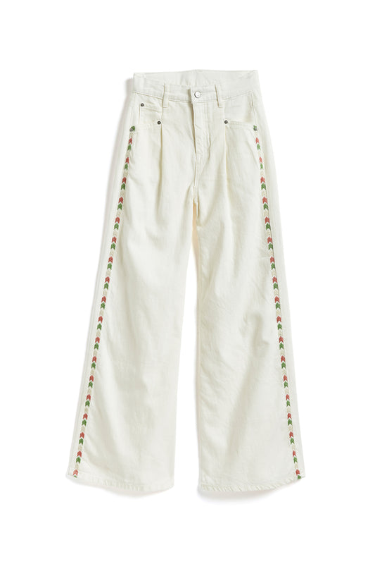 EMBROIDERED SIDE PLEATED LEG PANT