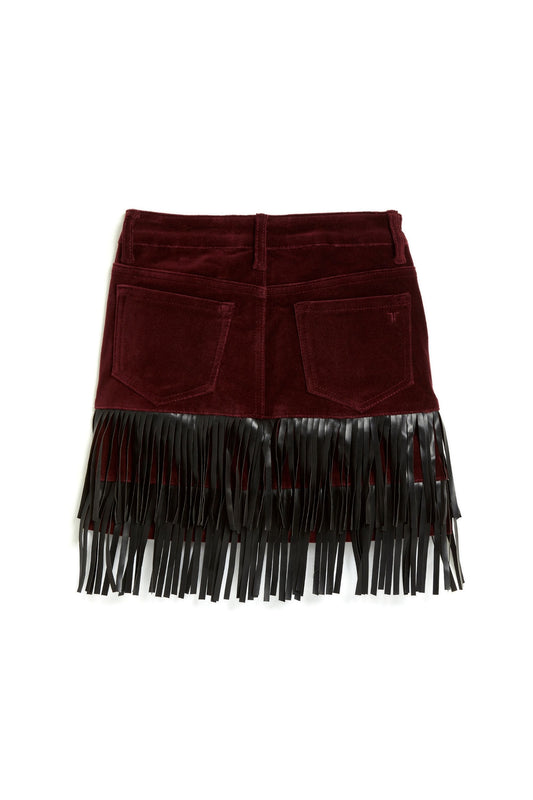 Fringe Mini Skirt In Crimson