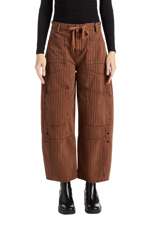 Grommet Waist Patched Wide Leg