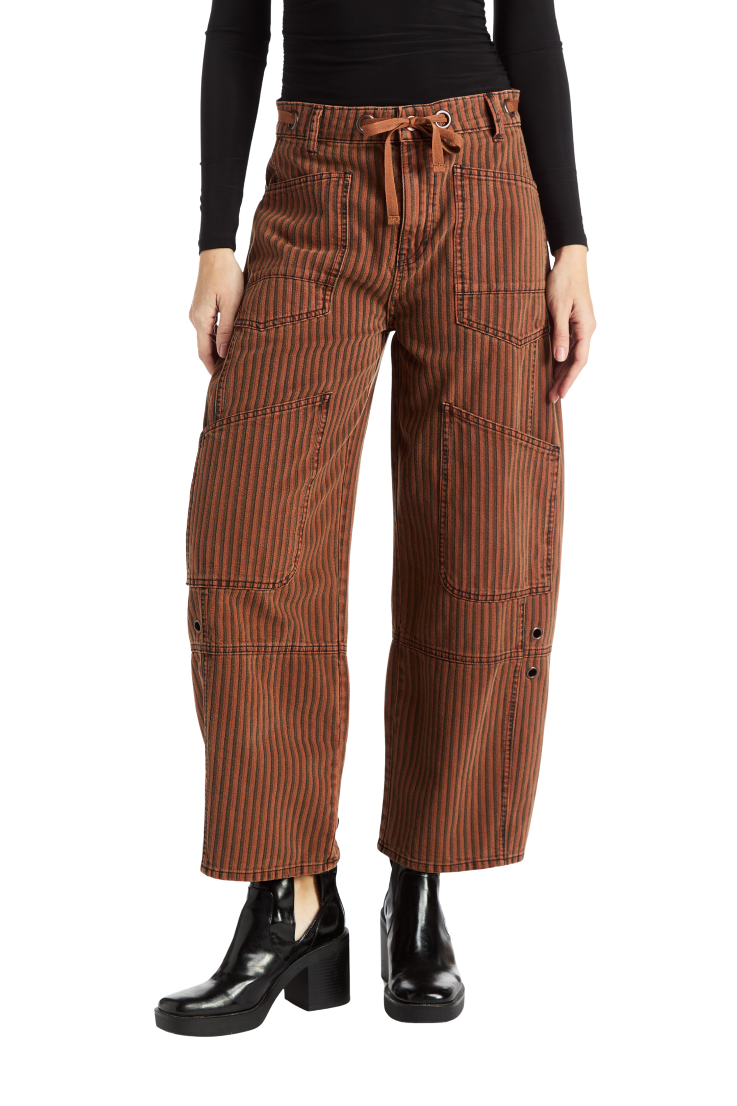 Grommet Waist Patched Wide Leg