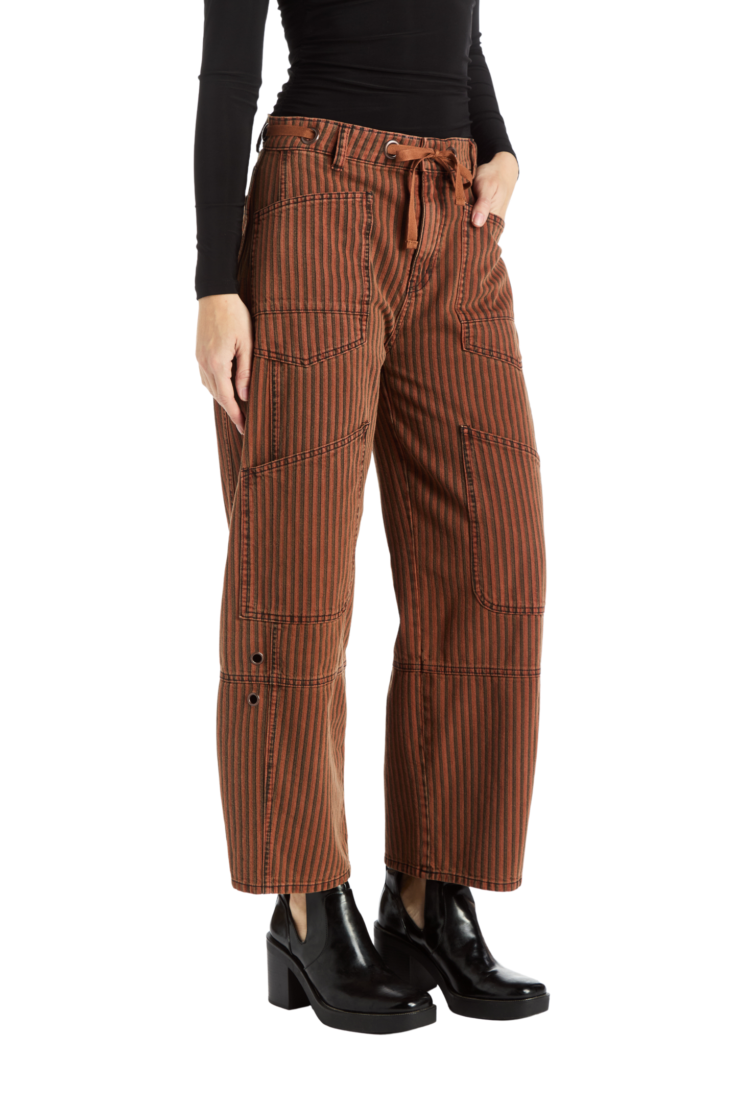 Grommet Waist Patched Wide Leg