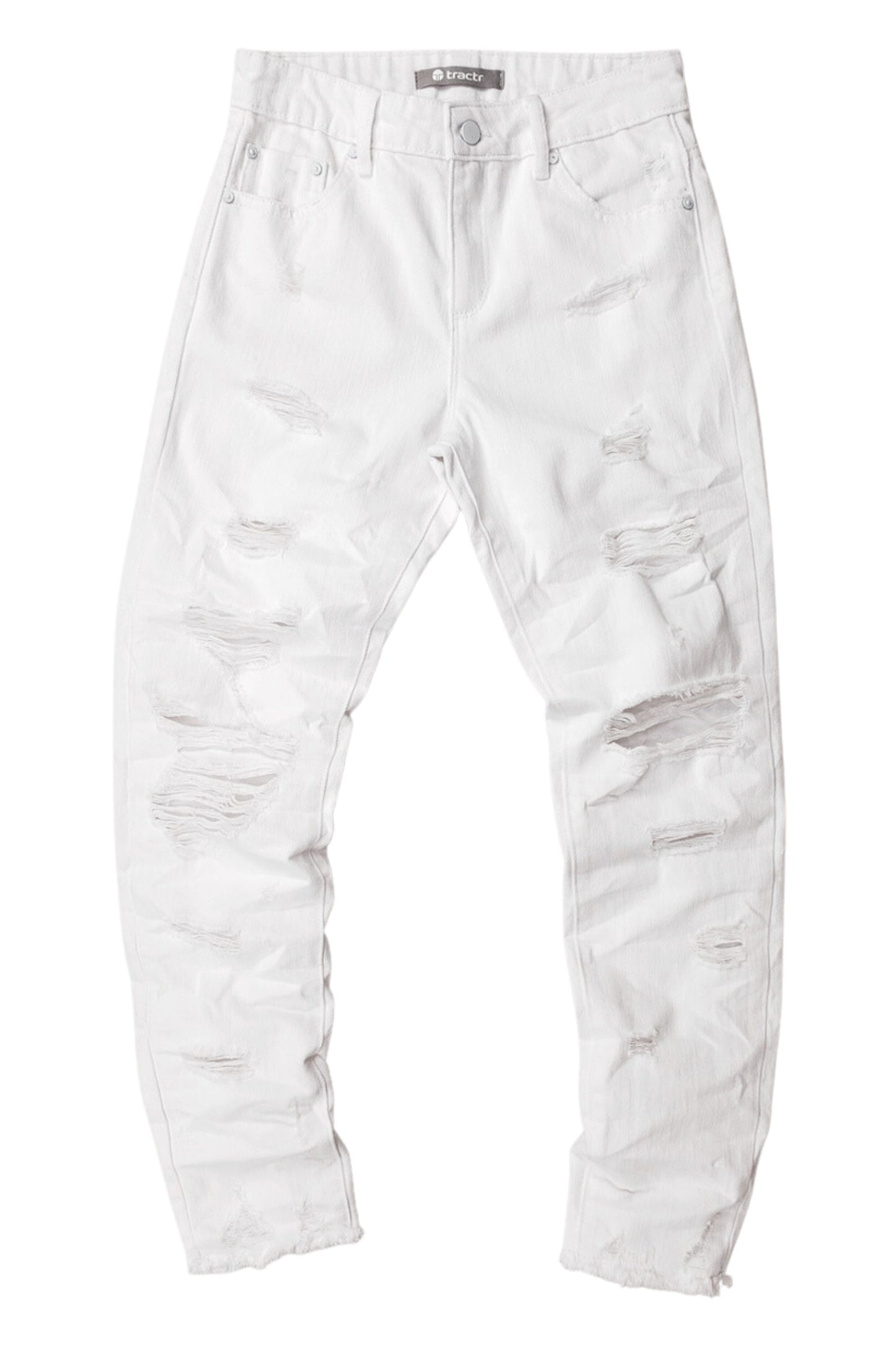 HIGH RISE DISTRESSED WEEKENDER PANTS IN WHITE