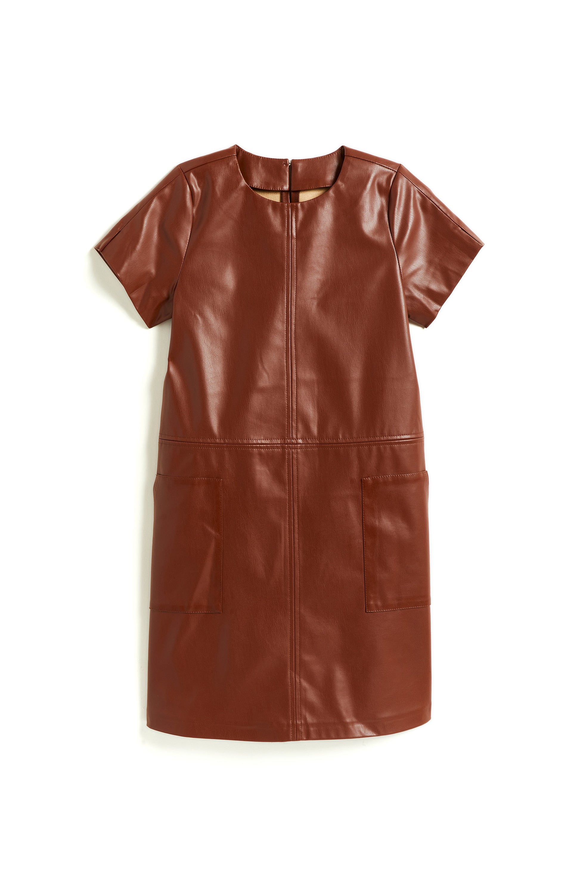 brown pleather dress Long Sleeve Fur Detail Faux Leather Dress Brown