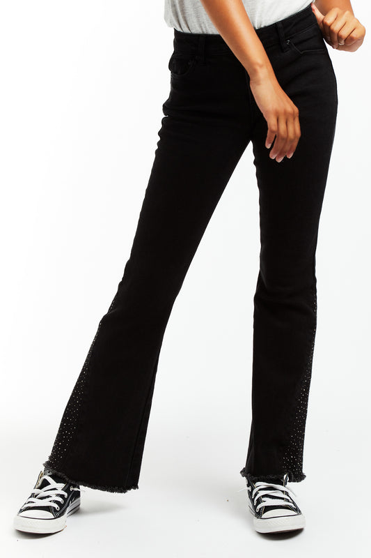 HIGH RISE MIX STUD GUSSET FLARE IN BLACK