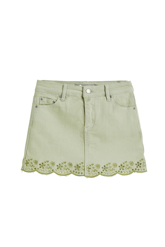 Floral Embroidery Eyelet Hem Skort