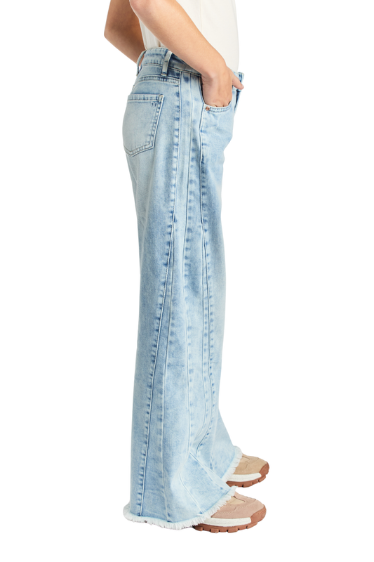 Side Paneled Seam Wide Leg With Fray Hem