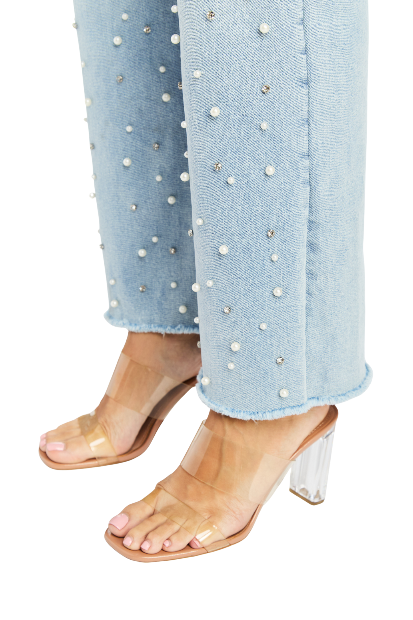 Rhinestone And Pearl Straight Leg