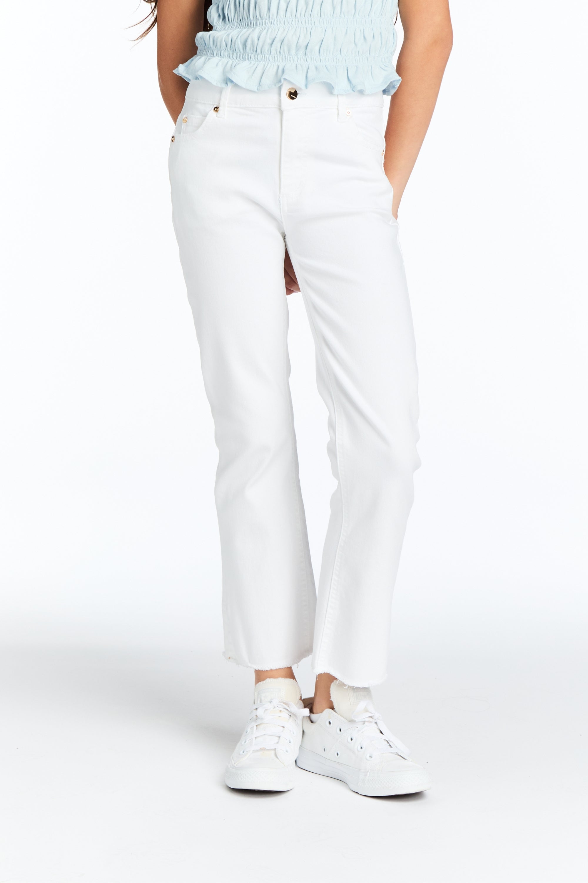 パンツ MONCLER WOMEN High Rise Cropped Jeans White MONCLER WOMEN High Rise Cropped Jeans White