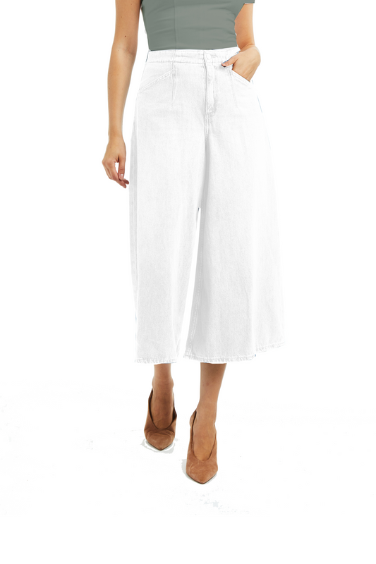 Denim Culotte With Back Waist Buckle