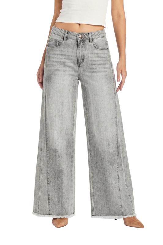 Side Paneled Seam Wide Leg WIth Fray Hem