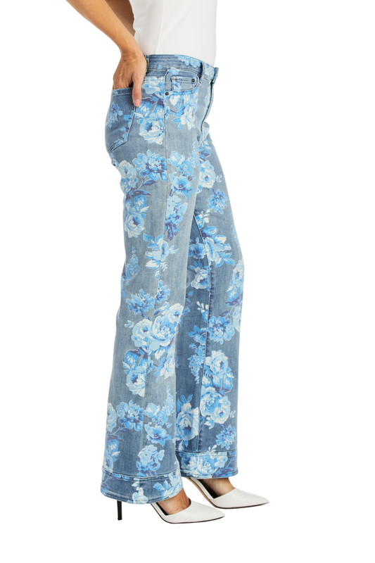 Printed Blue Floral Flare