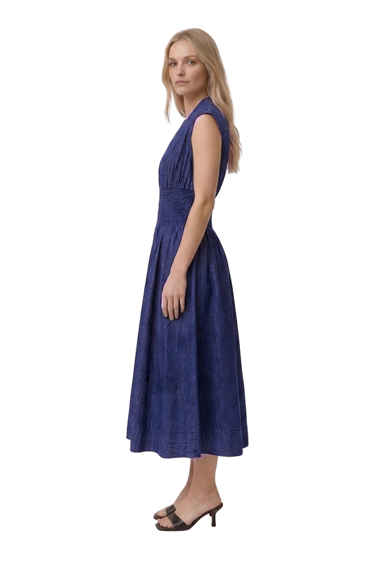 Smocked Waist Zip Front Maxi Dress