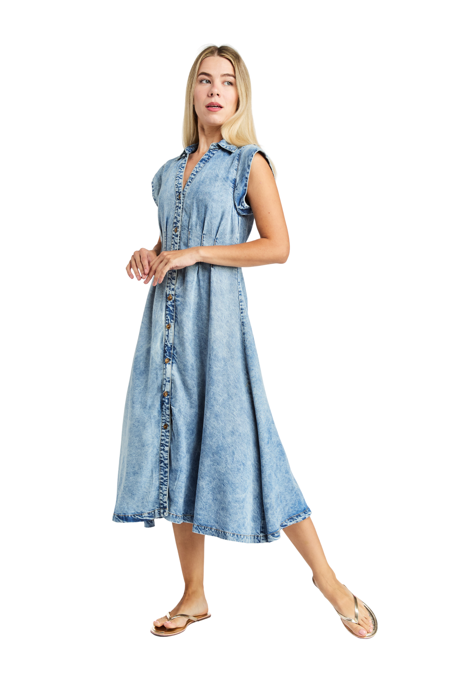 Button Up Short Sleeve Pleated Maxi Dress