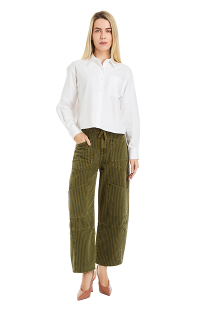 Grommet Waist Patched Wide Leg