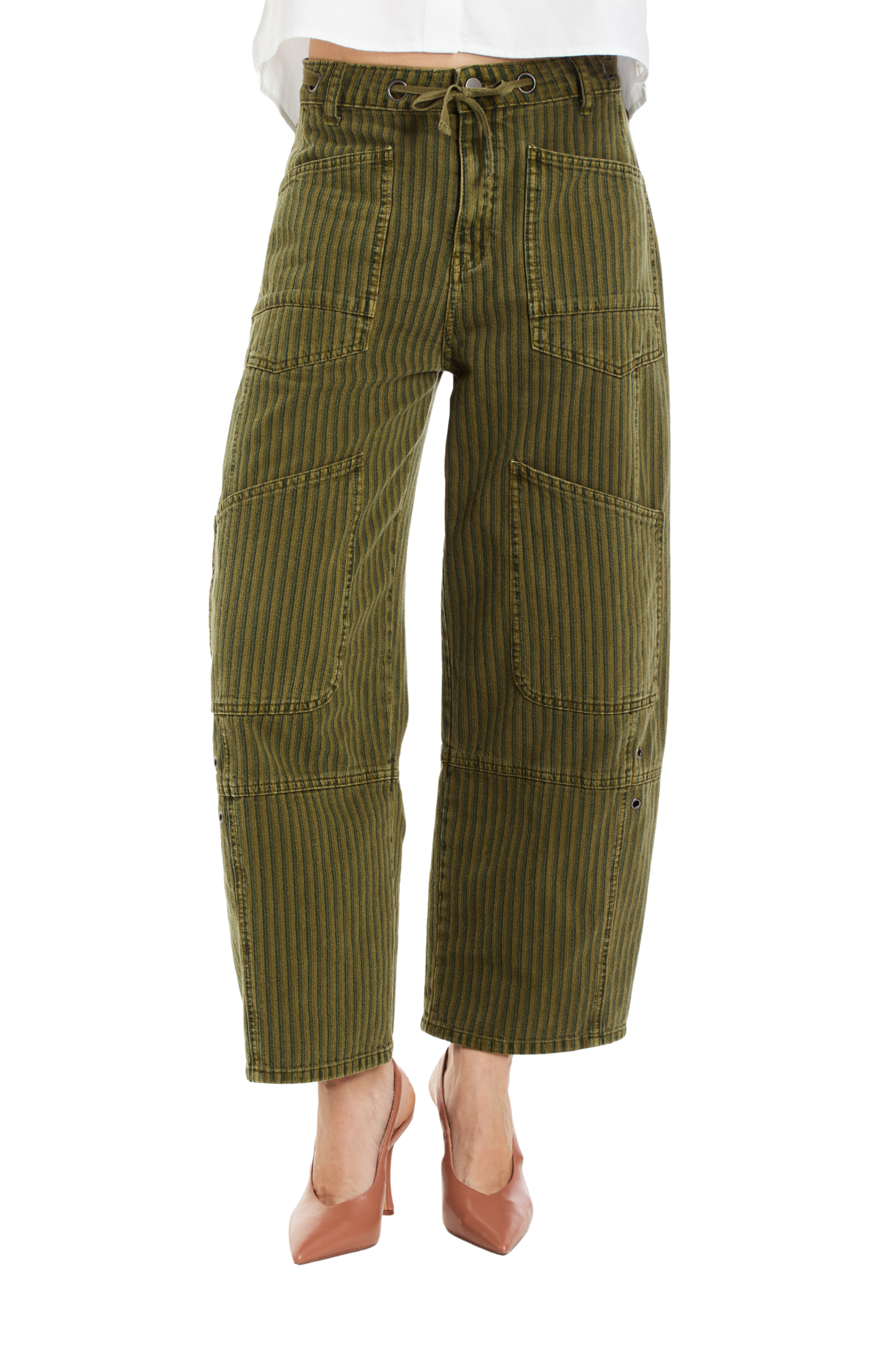 Grommet Waist Patched Wide Leg