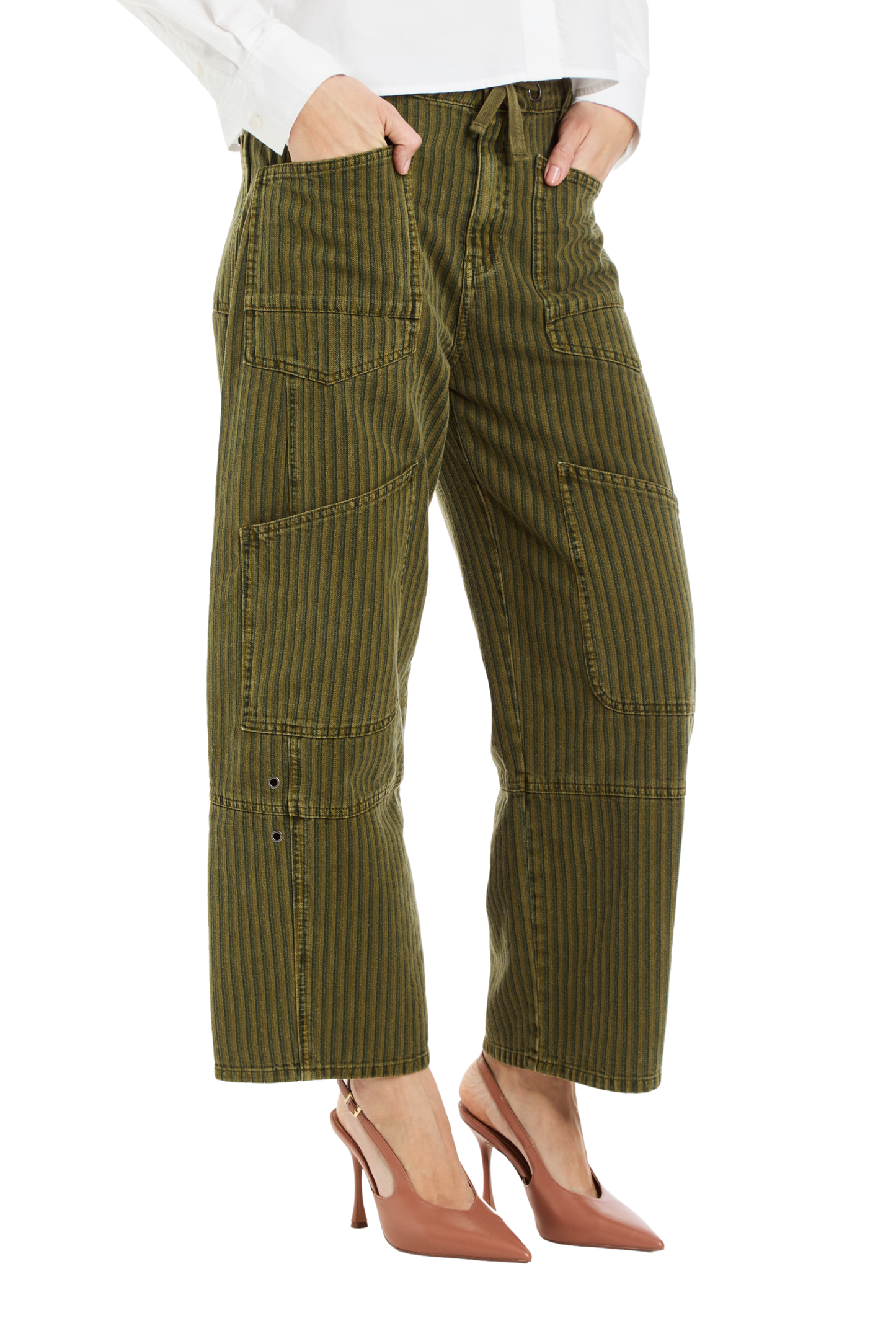Grommet Waist Patched Wide Leg