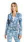 Printed Blue Floral Puff Sleeve Single Button Blazer