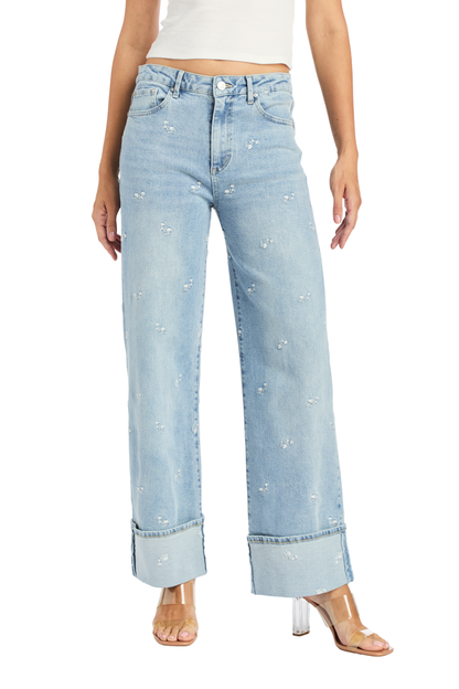 Floral Embroidery Wide Crop With Cuff