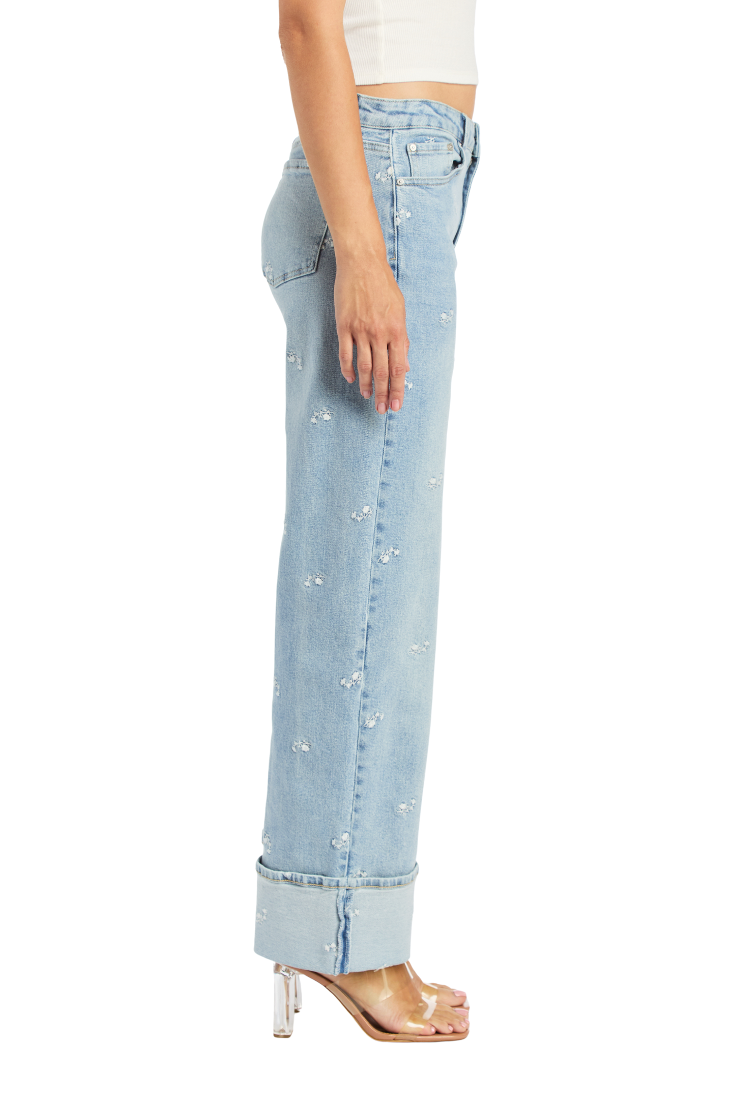 Floral Embroidery Wide Crop With Cuff