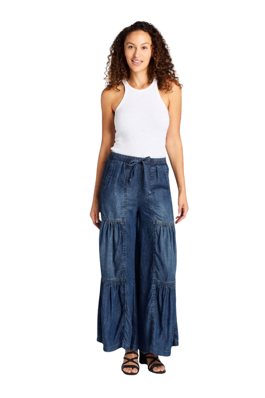 Drawstring Tiered Wide Leg Pull On