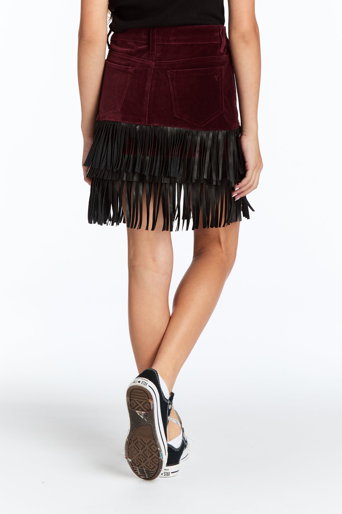 Fringe Mini Skirt In Crimson