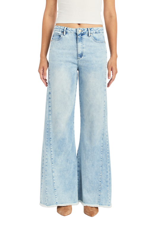 Side Paneled Seam Wide Leg With Fray Hem