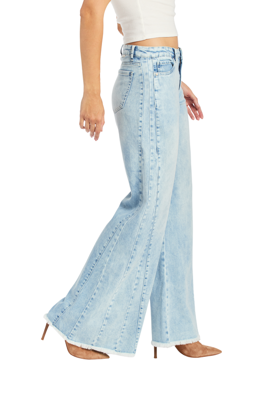 Side Paneled Seam Wide Leg With Fray Hem