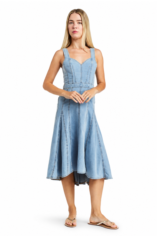 stylish denim dress Curve Fit GG-Classic Elegant puffed 3/4 sleeves Color:Gold Champagne Crepe / Champagne Chiffon New Look long sleeve