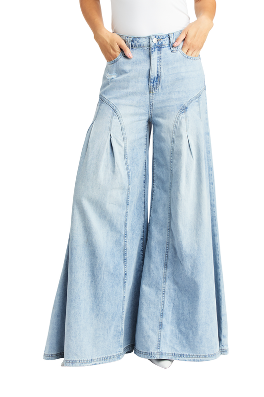 Pleated Side Gusset Wide Leg