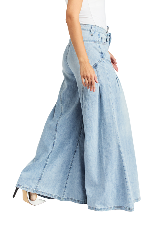Pleated Side Gusset Wide Leg