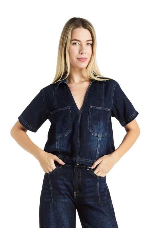 V Neck Boxy Short Sleeve Shirt